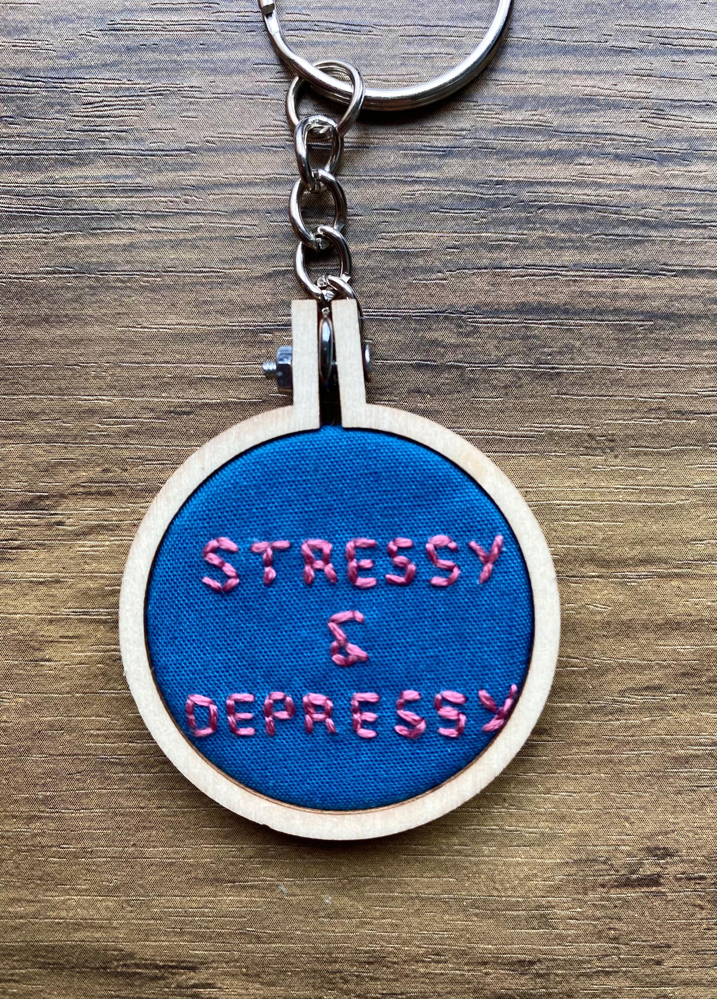 Hand Embroidered Keyring - Stressy & Depressy