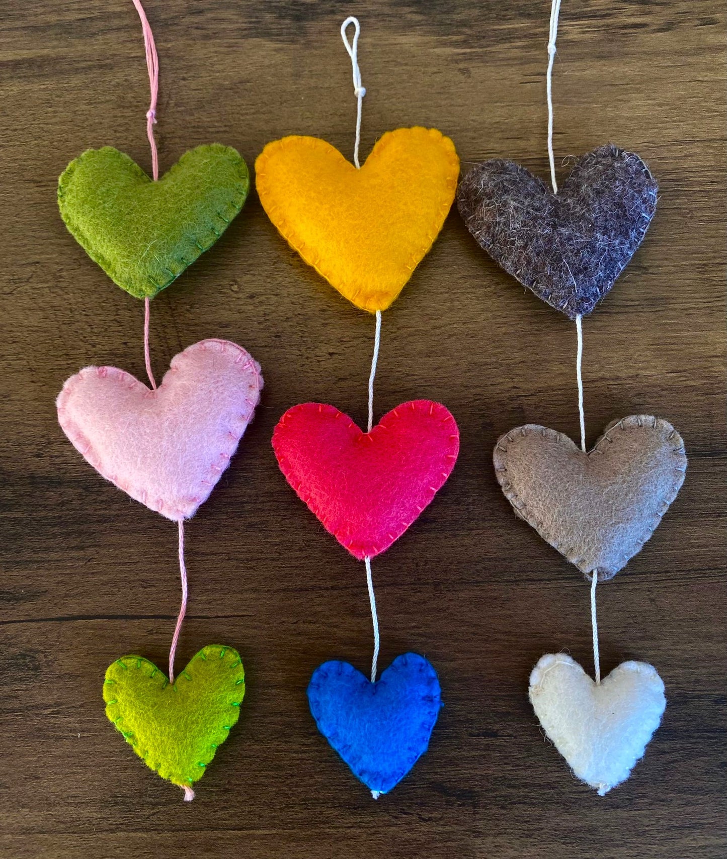 Hearts Hanging Decoration - Green & Pink