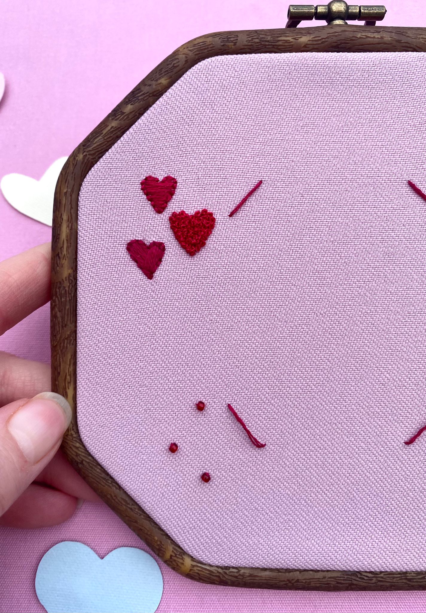 Hand Embroidered Photo Frame - Octagon Shape - Hearts