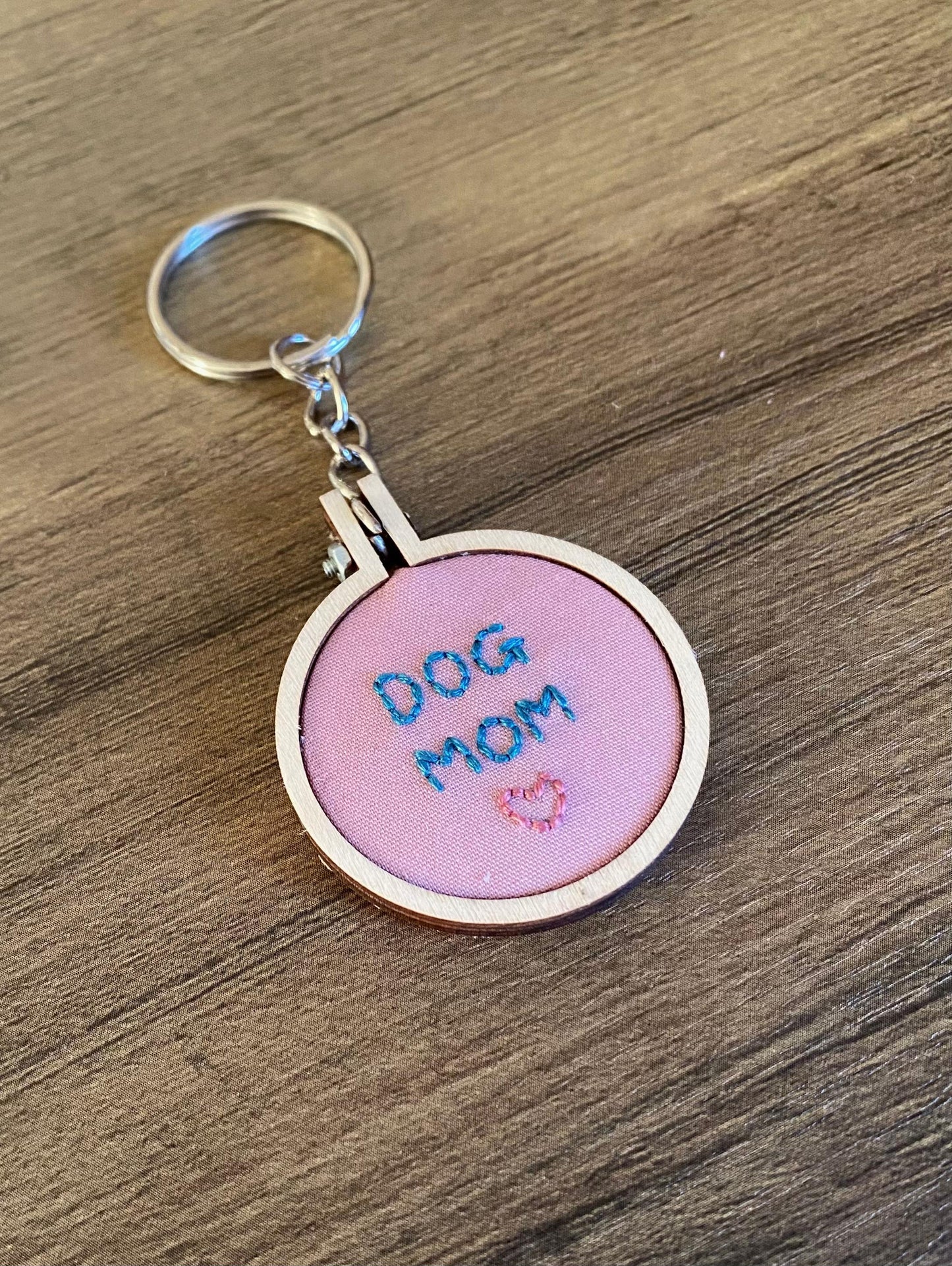Hand Embroidered Keyring - Dog Mom