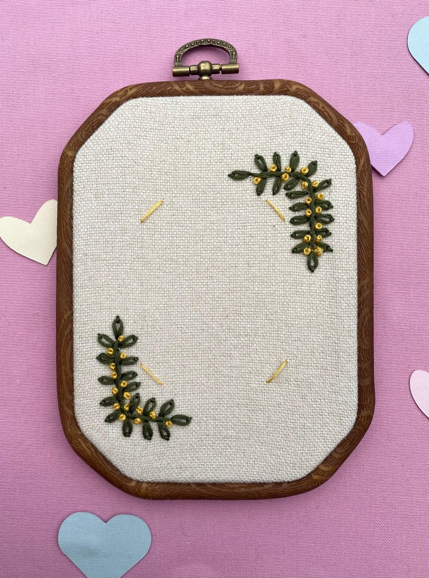 Hand Embroidered Photo Frame - Irregular Octagon Shape - Foliage