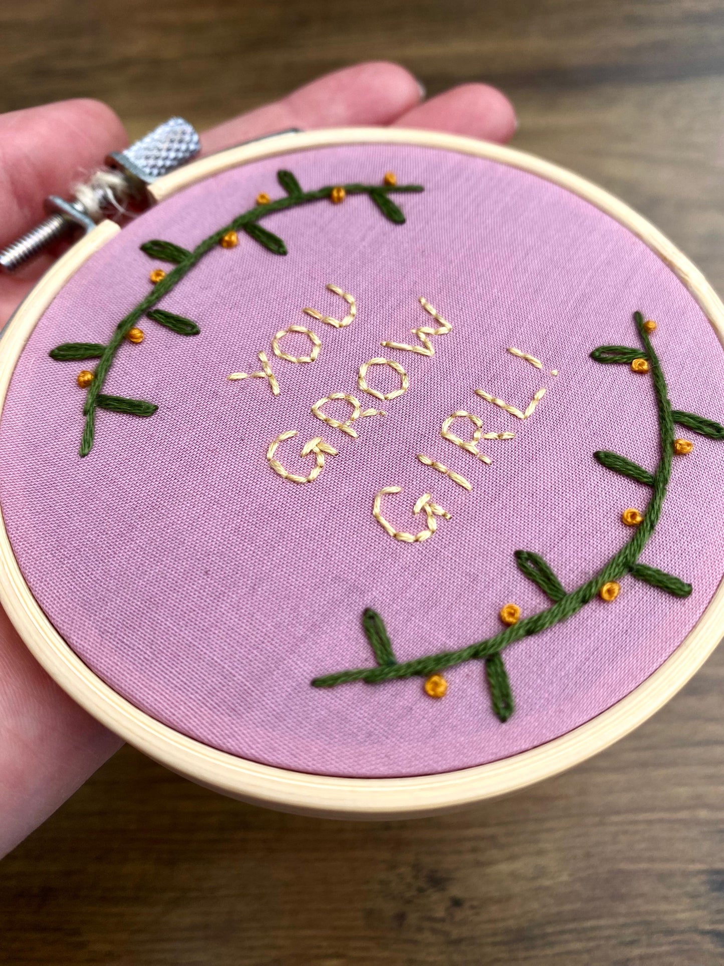'You Grow Girl' Hand Embroidered Mini Wall Hanging