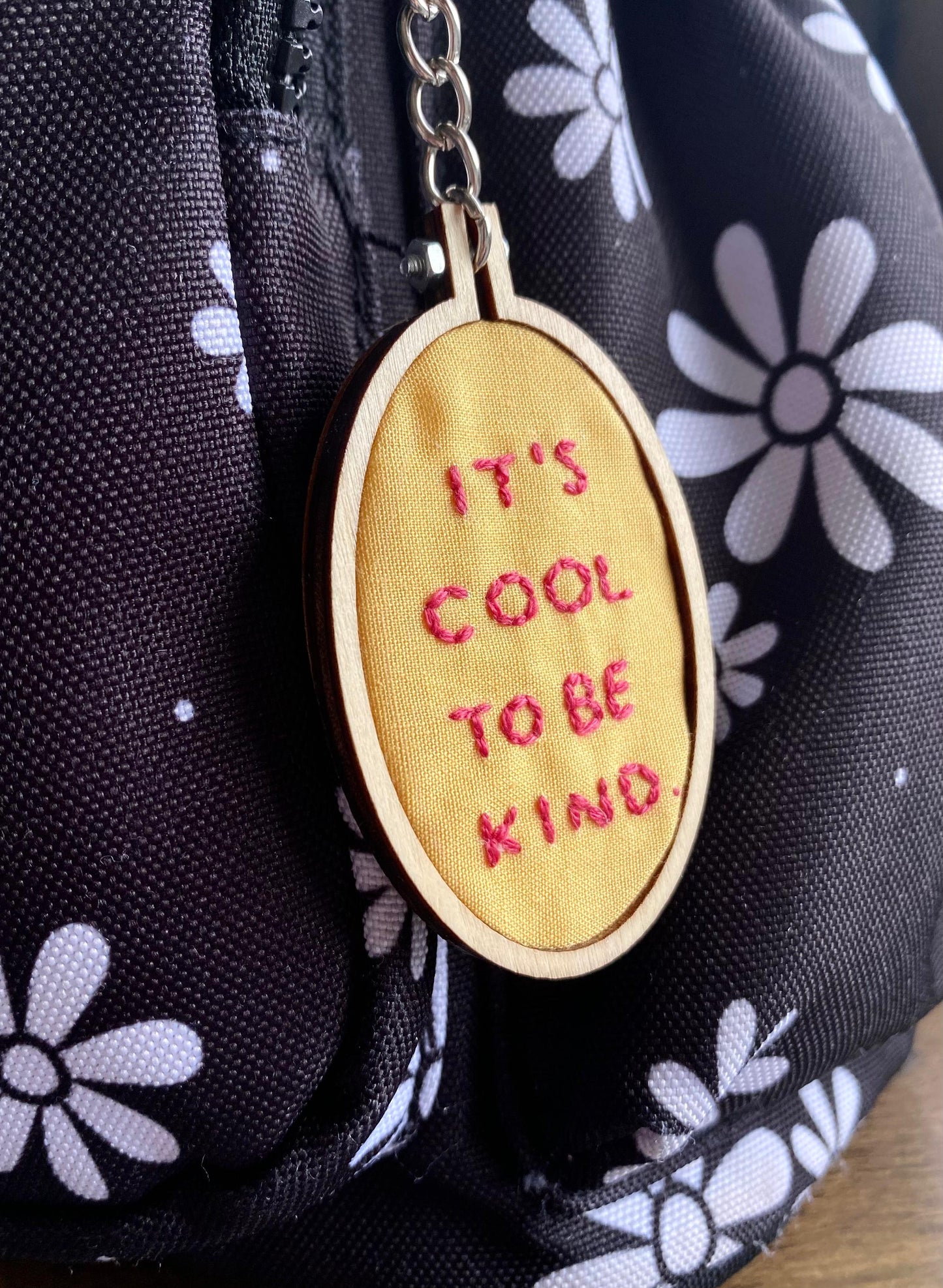 Hand Embroidered Keyring - It's Cool To Be Kind