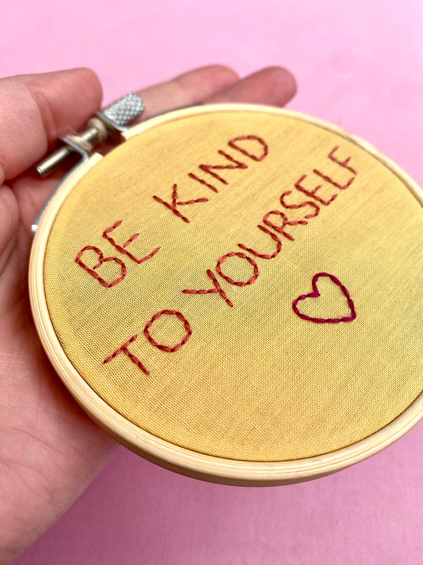 'Be Kind To Yourself' Hand Embroidered Mini Wall Hanging