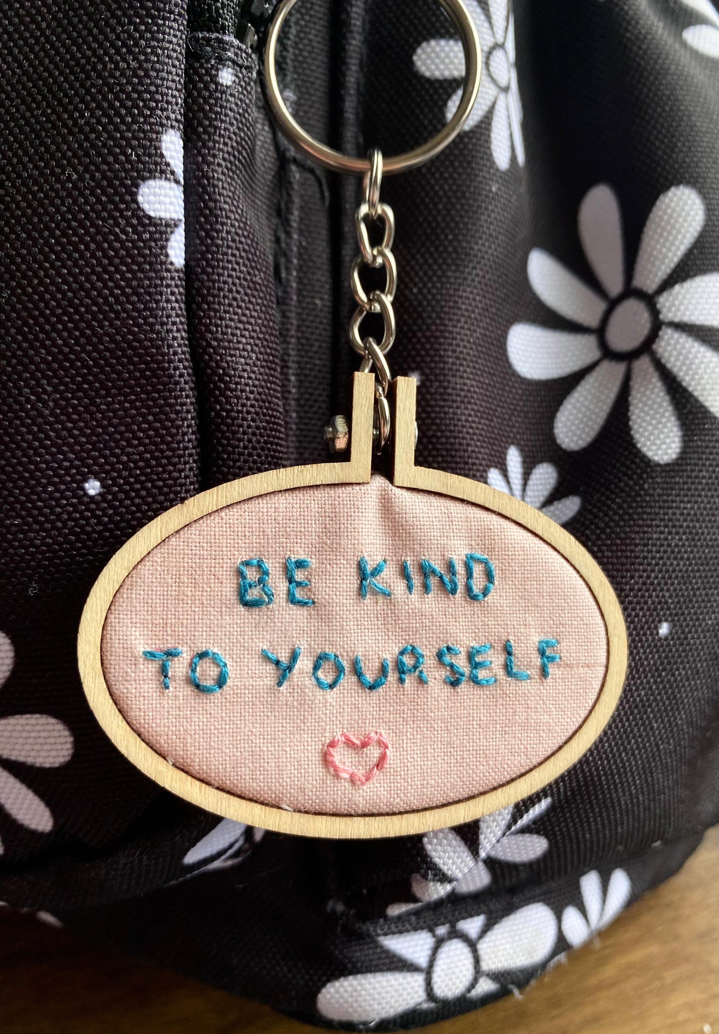 Hand Embroidered Keyring - Be Kind To Yourself