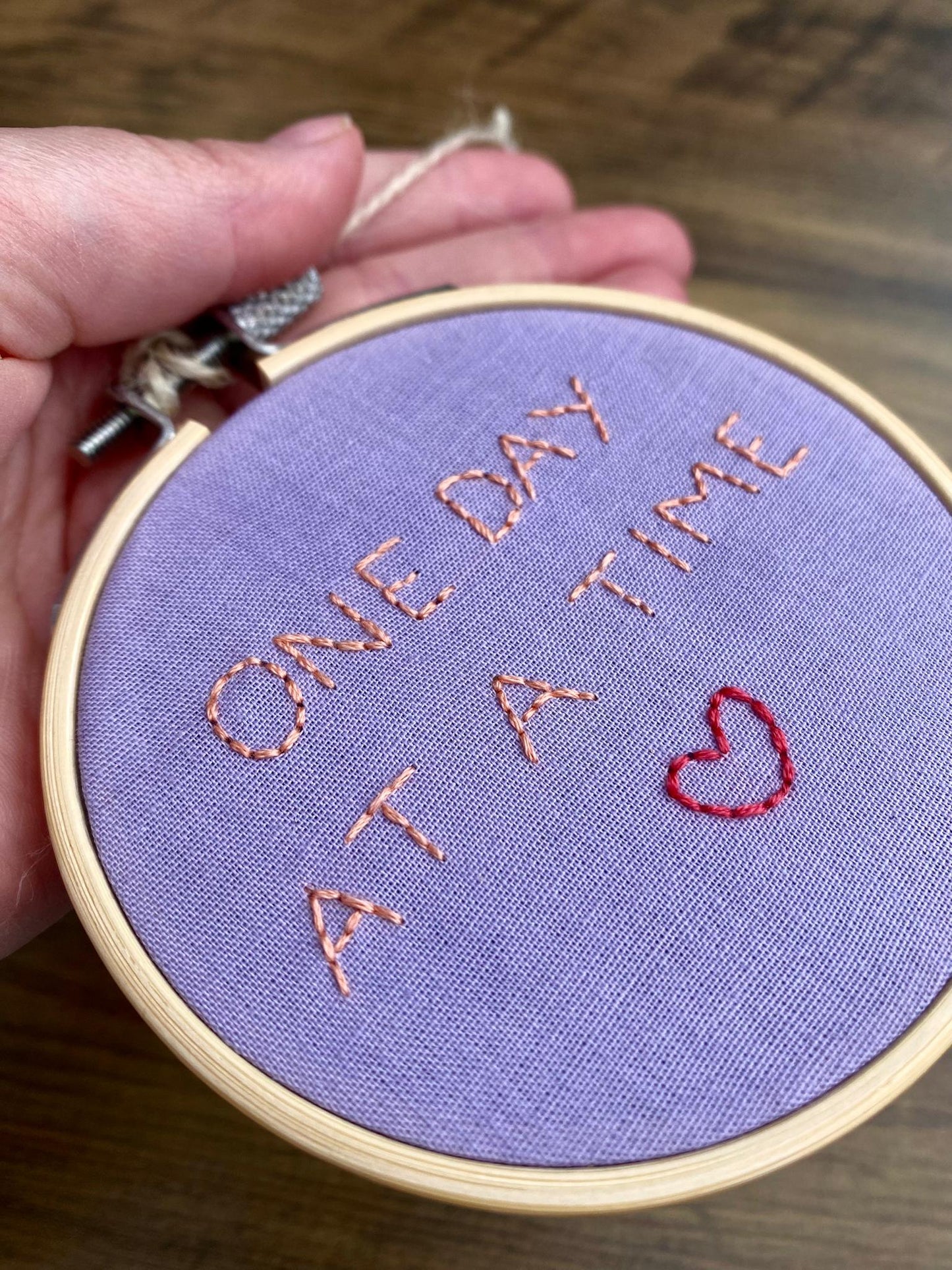 'One Day At A Time' Hand Embroidered Mini Wall Hanging