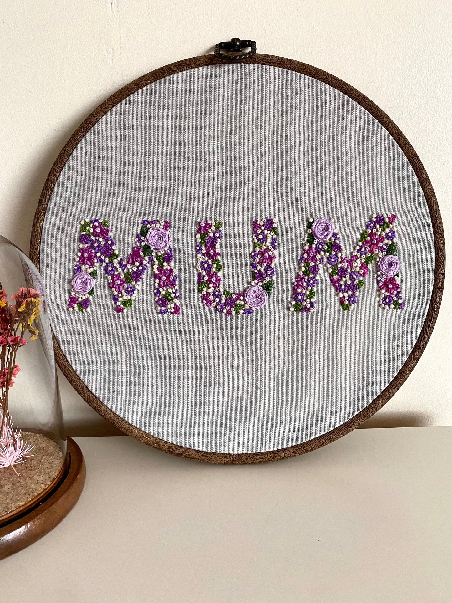'Mum' Floral Hand Embroidered Wall Hanging