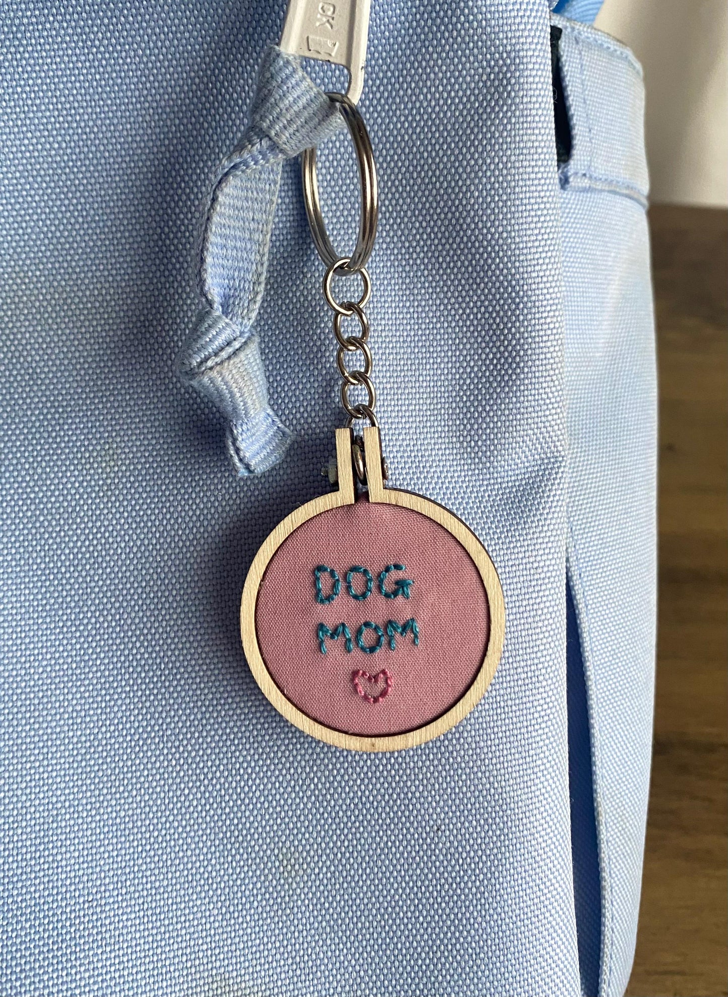 Hand Embroidered Keyring - Dog Mom