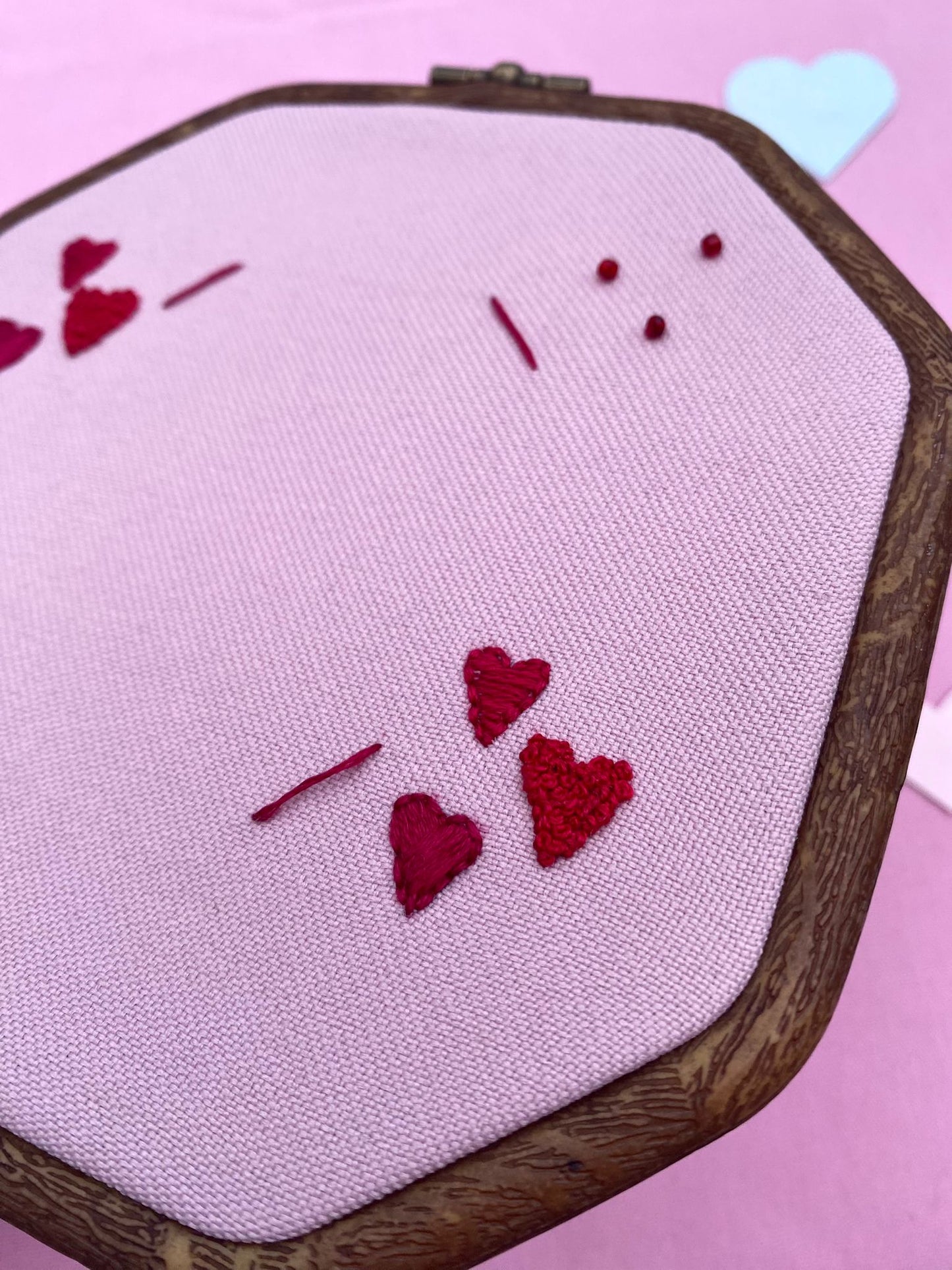 Hand Embroidered Photo Frame - Octagon Shape - Hearts