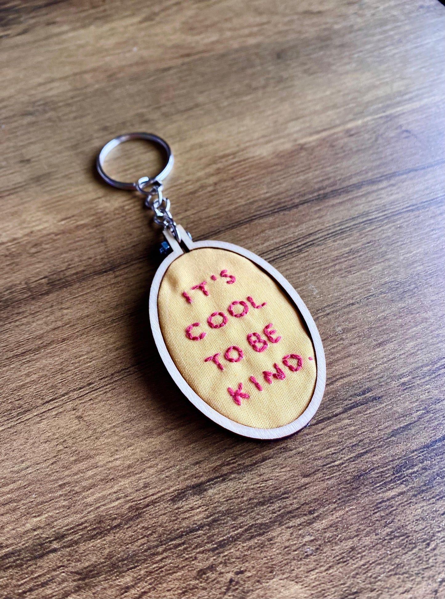 Hand Embroidered Keyring - It's Cool To Be Kind