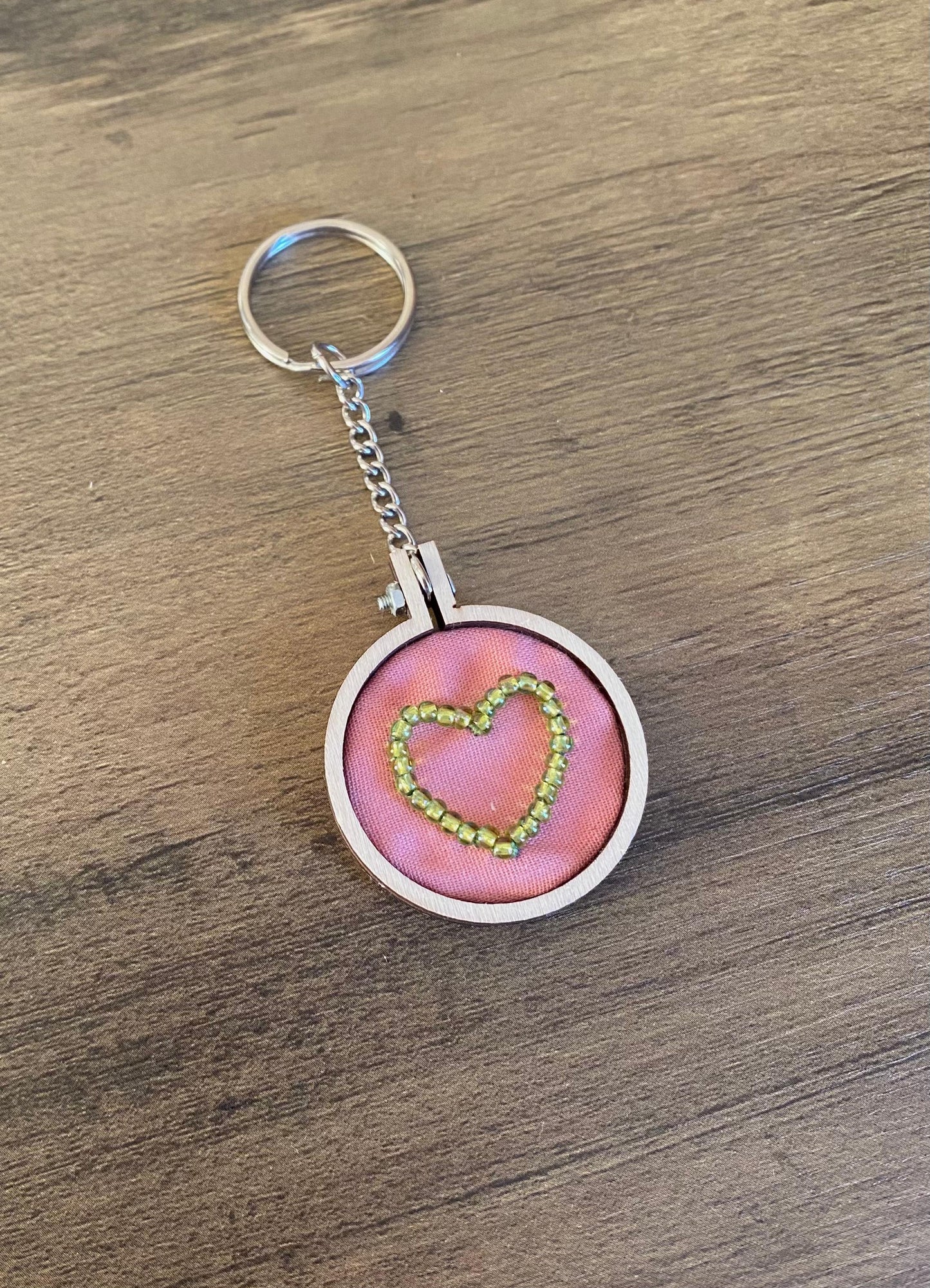 Hand Embroidered Keyring - Green Heart
