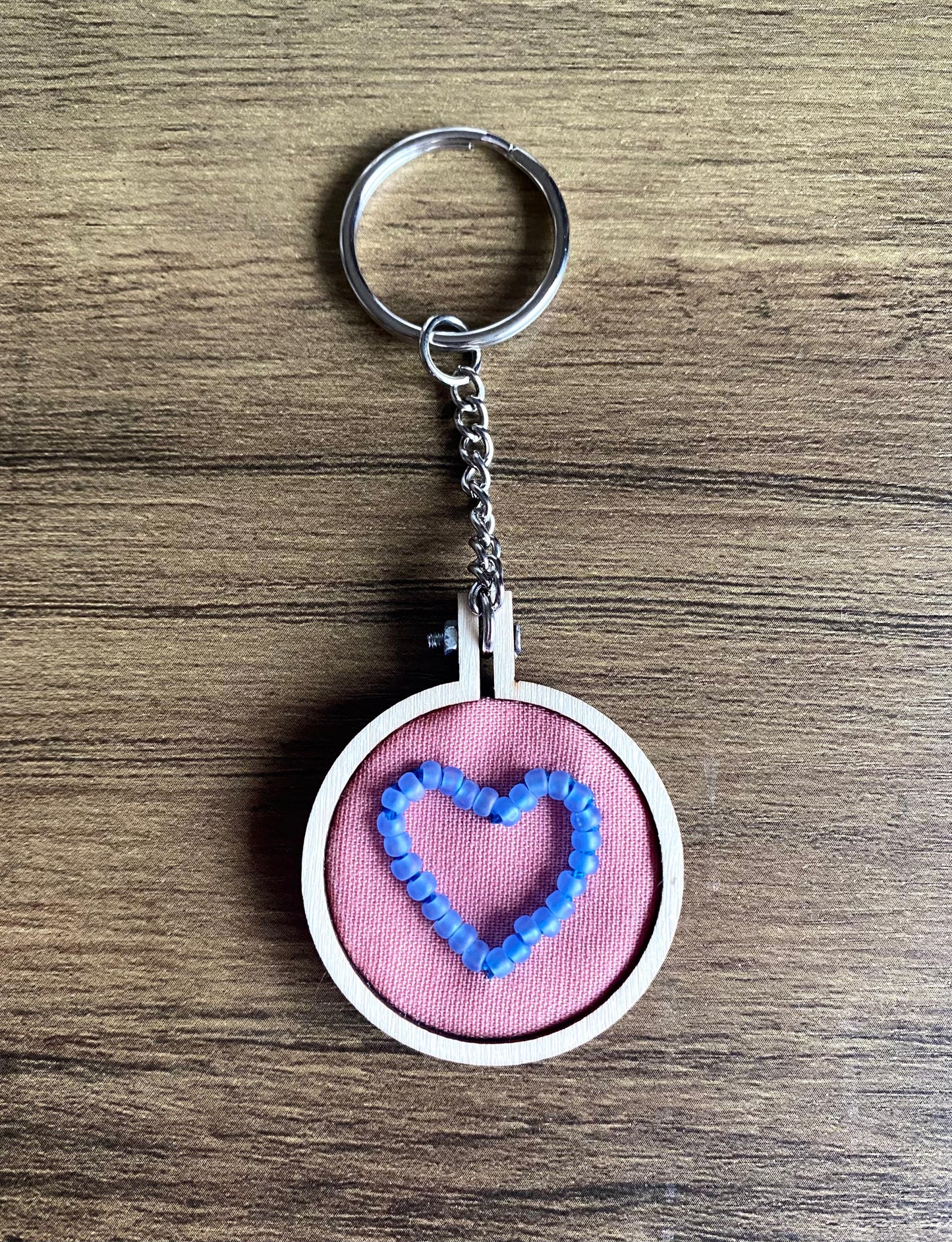 Hand Embroidered Keyring - Matte Blue Heart