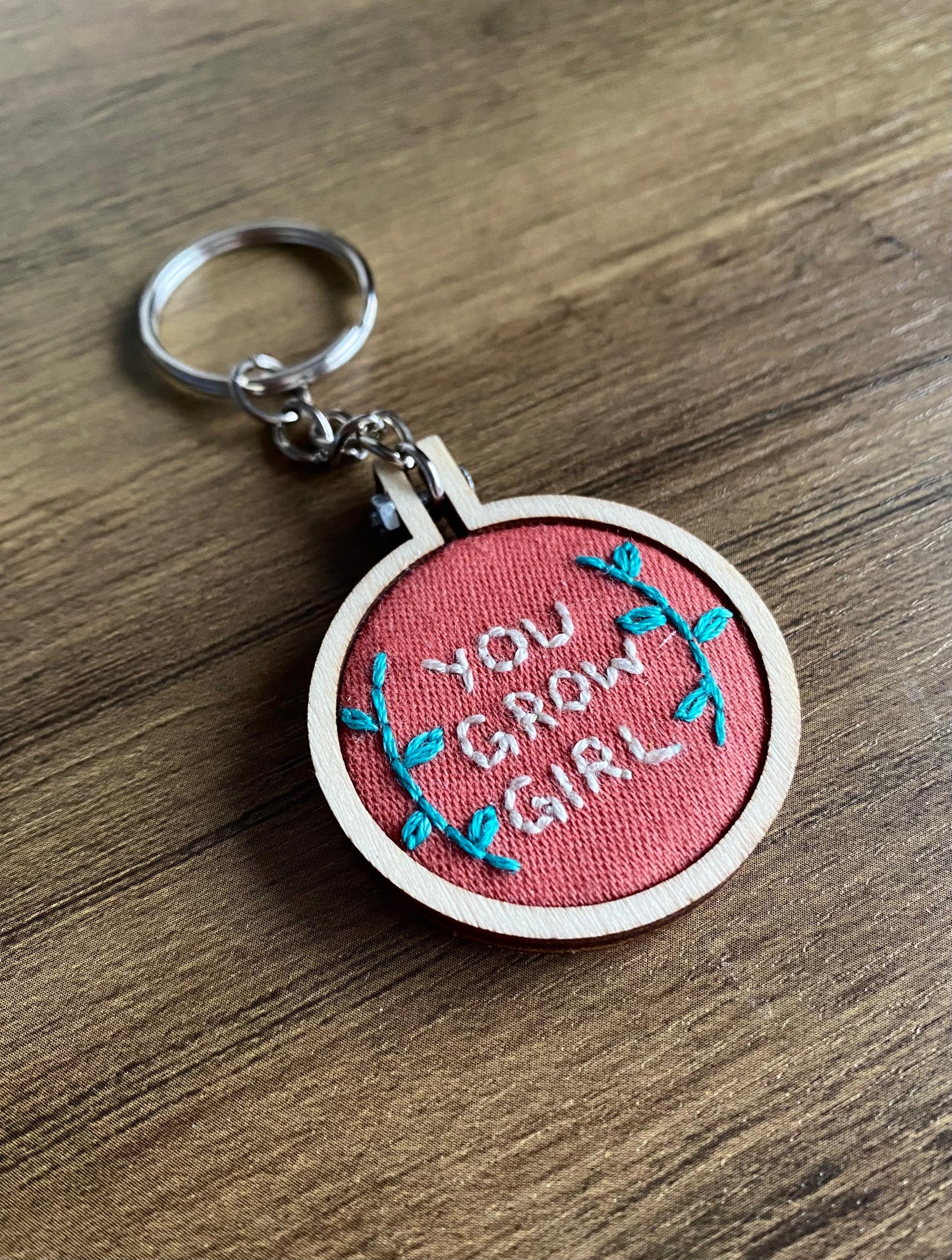 Hand Embroidered Keyring - You Grow Girl
