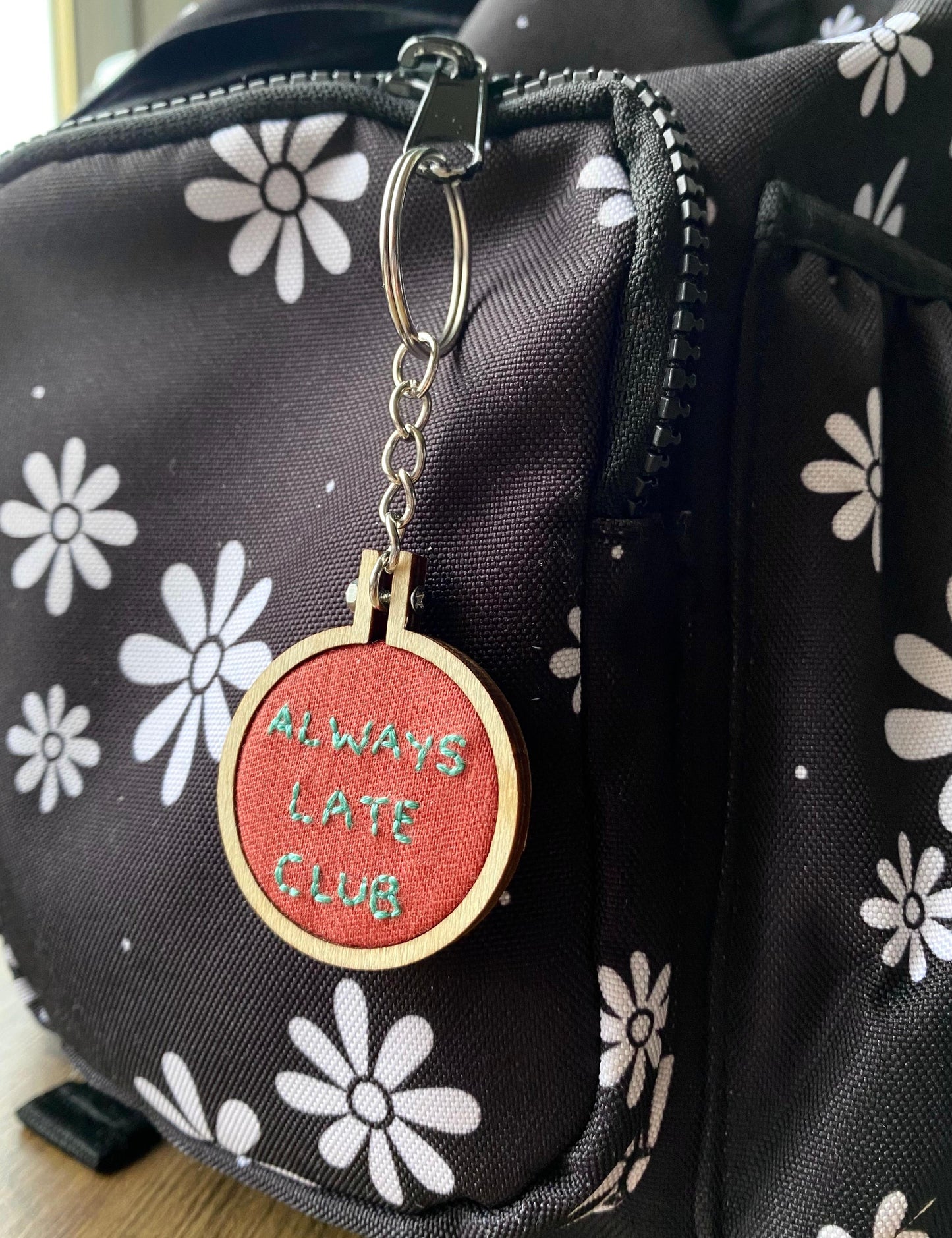 Hand Embroidered Keyring - Always Late Club