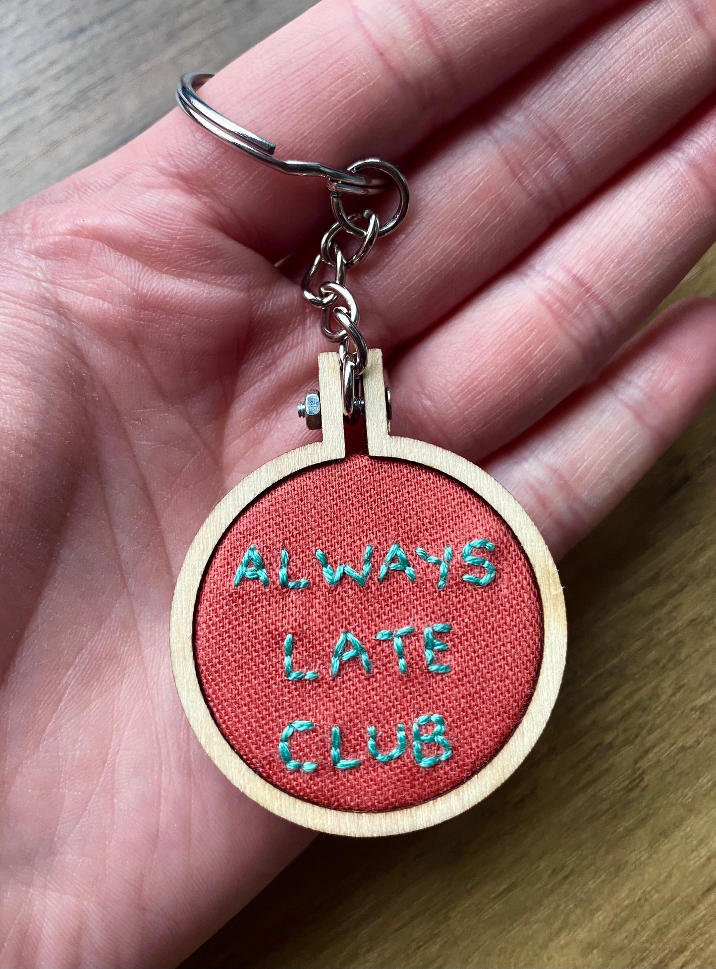 Hand Embroidered Keyring - Always Late Club