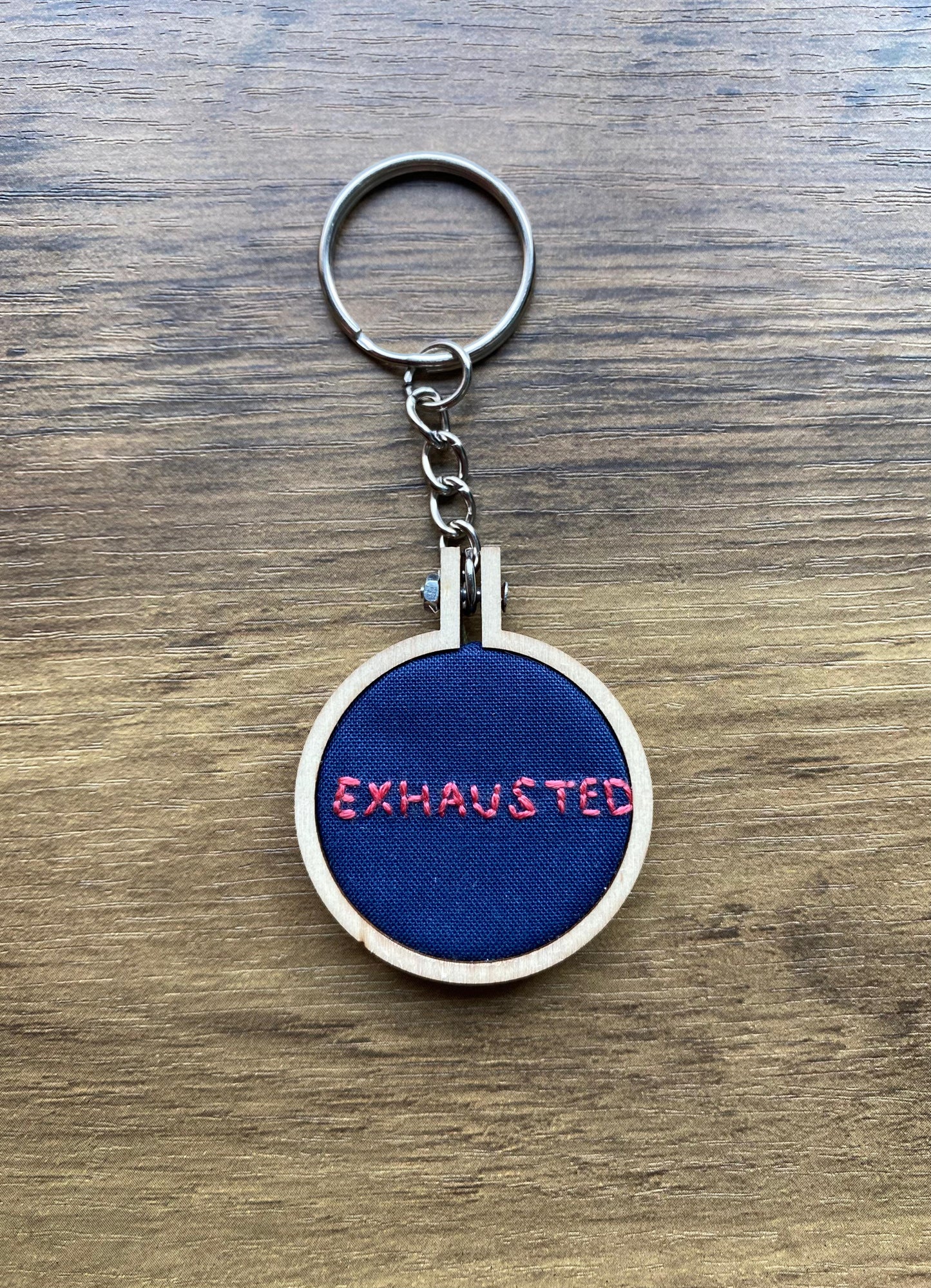 Hand Embroidered Keyring - Exhausted
