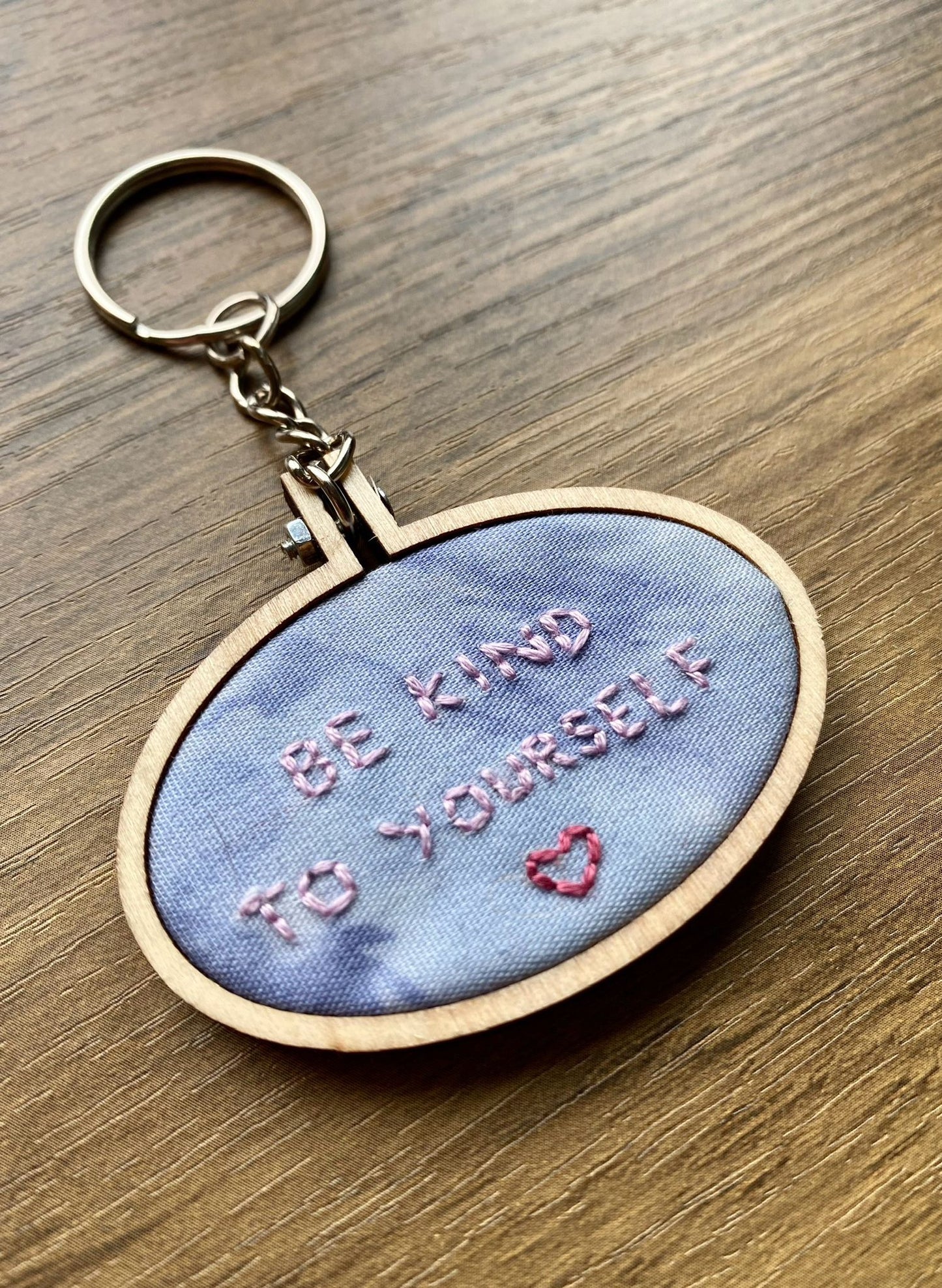 Hand Embroidered Keyring - Be Kind To Yourself