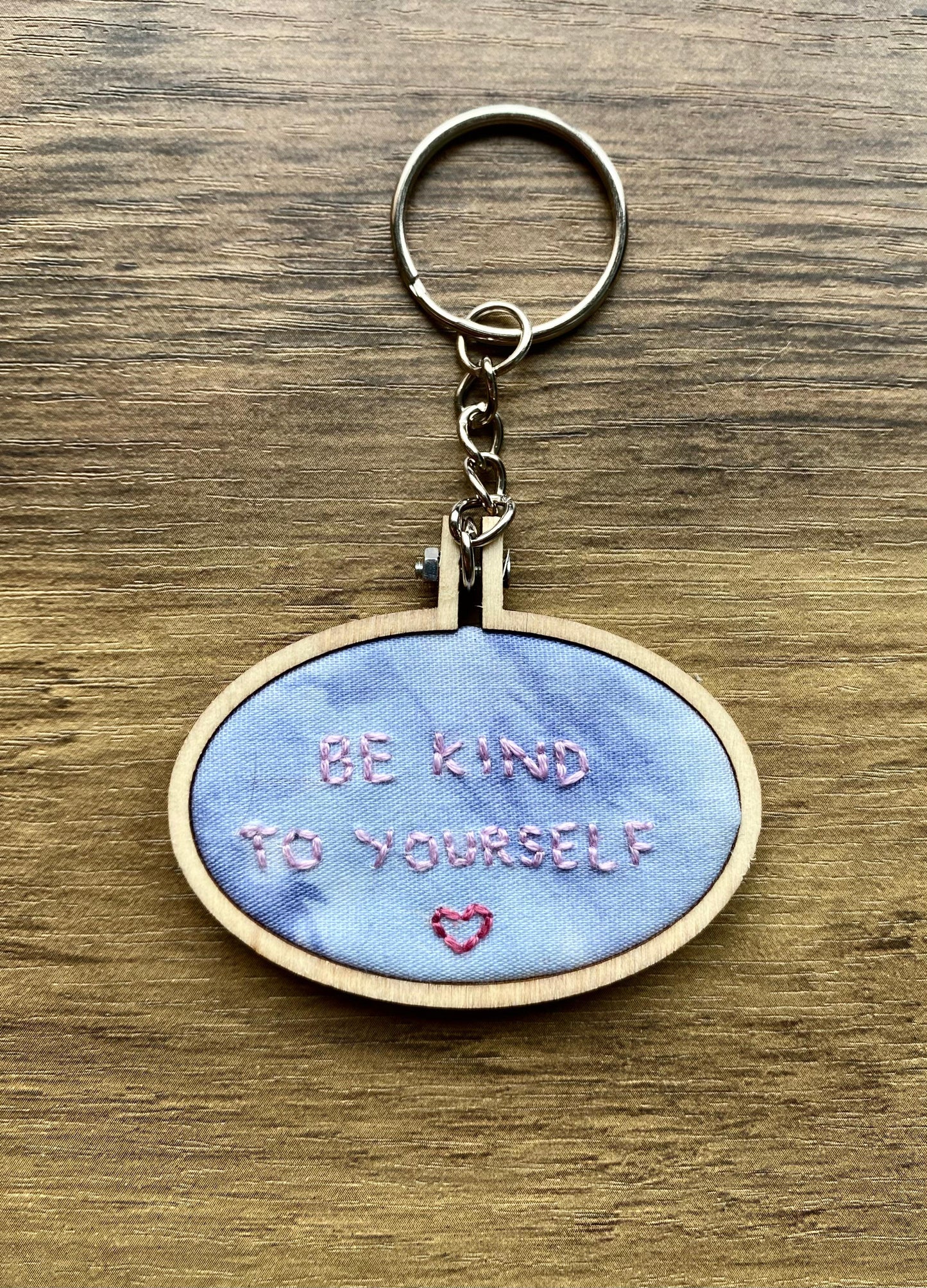 Hand Embroidered Keyring - Be Kind To Yourself