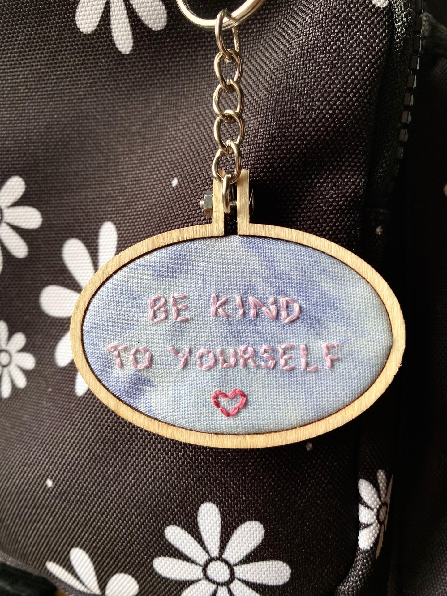 Hand Embroidered Keyring - Be Kind To Yourself