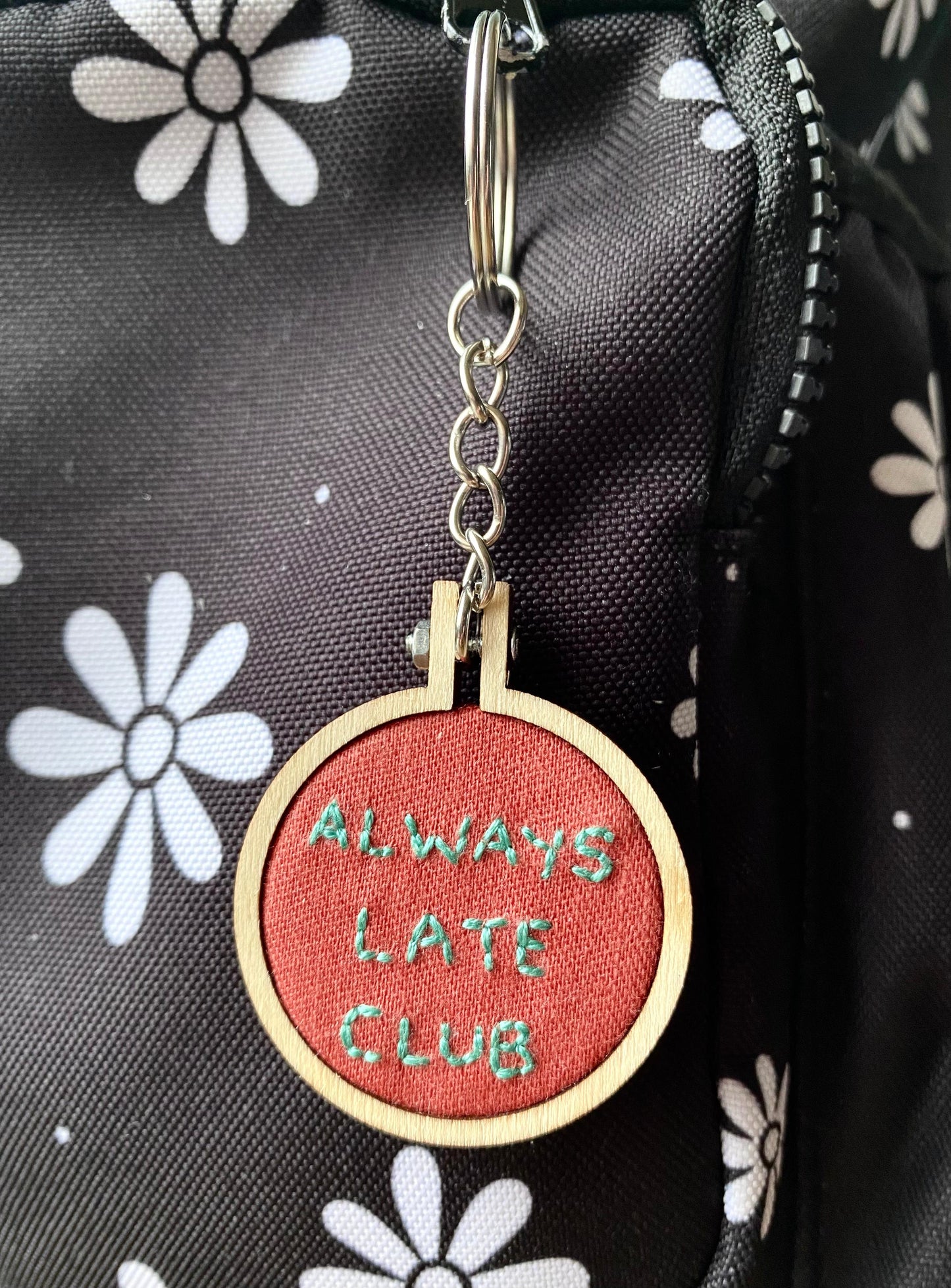 Hand Embroidered Keyring - Always Late Club