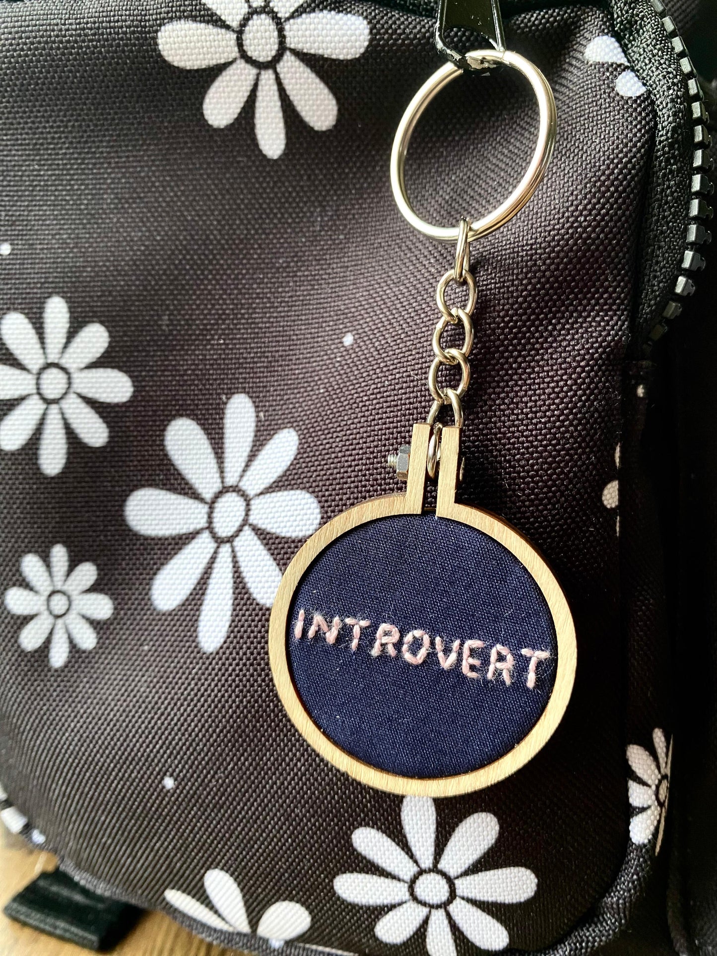 Hand Embroidered Keyring - Introvert