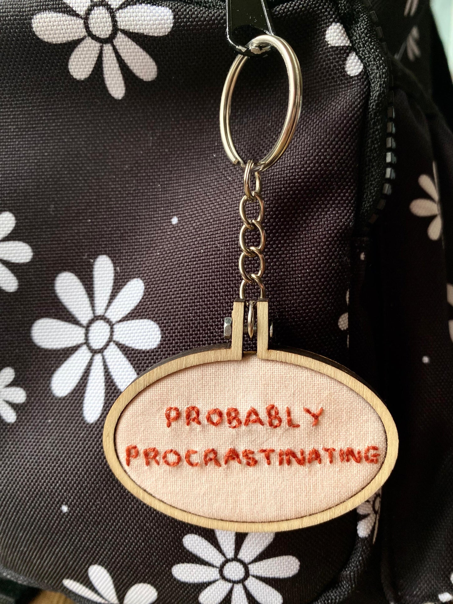 Hand Embroidered Keyring - Probably Procrastinating