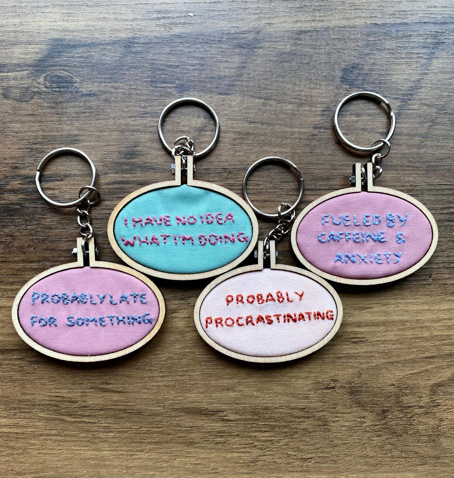 Hand Embroidered Keyring - Probably Procrastinating