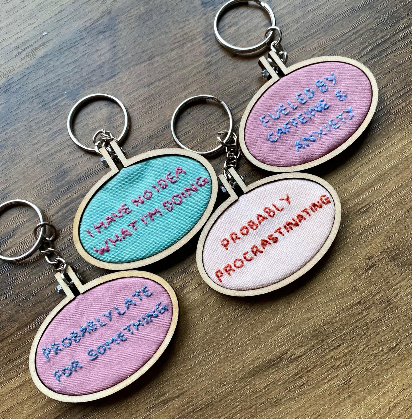 Hand Embroidered Keyring - Probably Late For Something