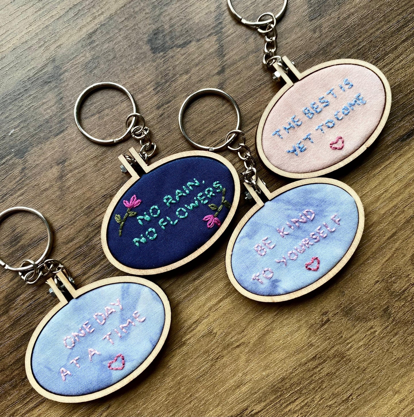 Hand Embroidered Keyring - One Day At A Time