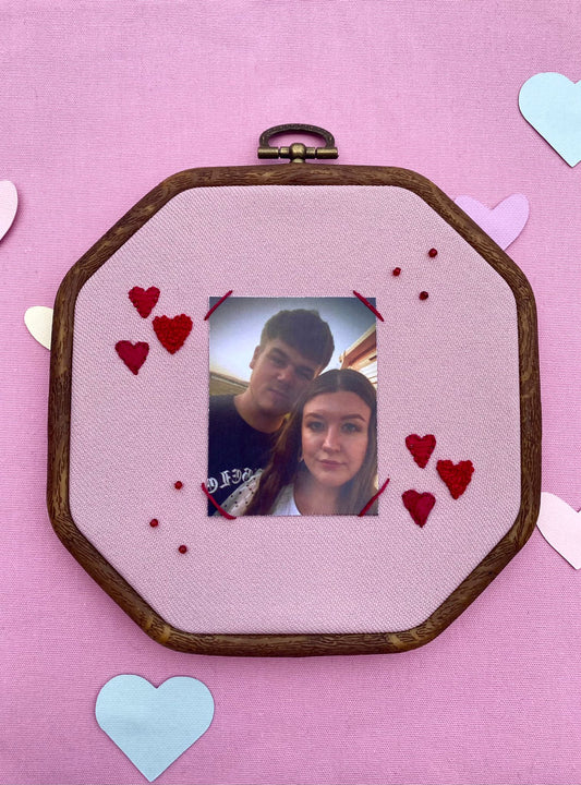 Hand Embroidered Photo Frame - Octagon Shape - Hearts