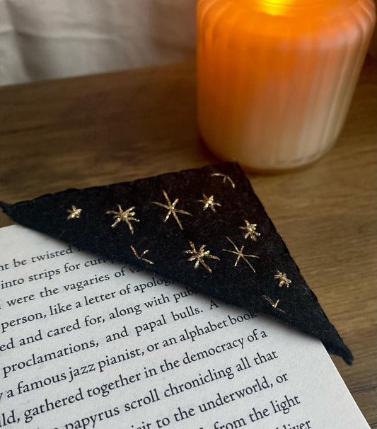 Hand Embroidered Bookmark - Black Starry Night