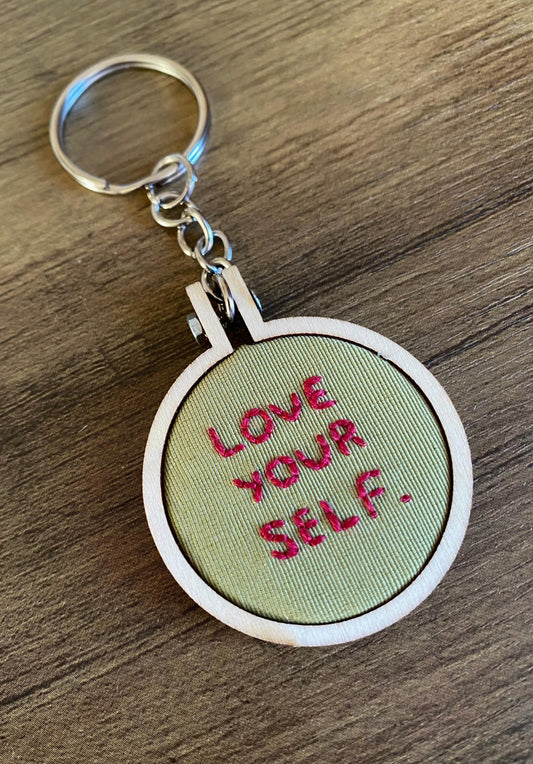 Hand Embroidered Keyring - Love Yourself