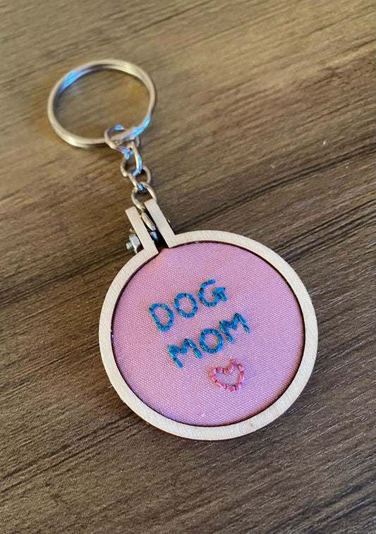 Hand Embroidered Keyring - Dog Mom