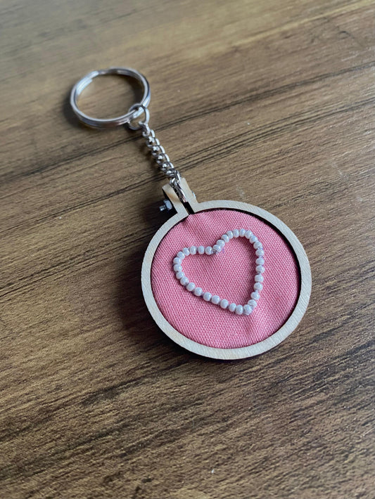 Hand Embroidered Keyring - White Heart