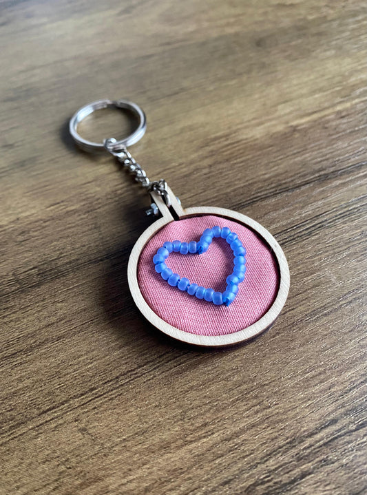 Hand Embroidered Keyring - Matte Blue Heart