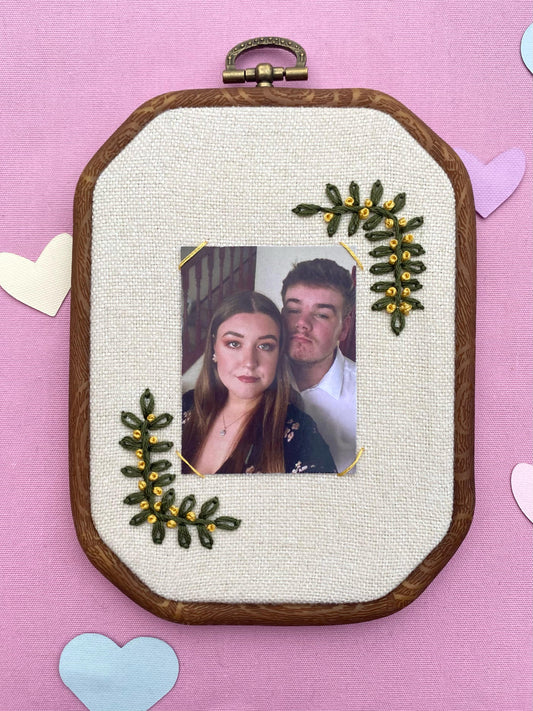 Hand Embroidered Photo Frame - Irregular Octagon Shape - Foliage