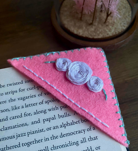 Hand Embroidered Bookmark - Pink Floral