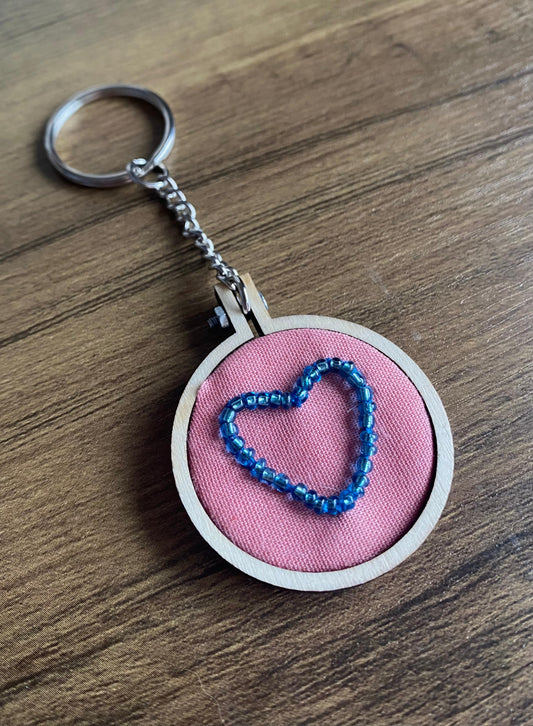 Hand Embroidered Keyring - Blue Heart