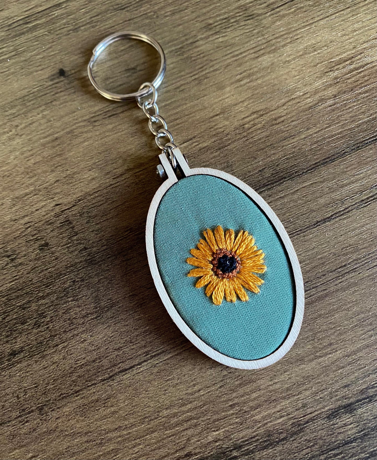 Hand Embroidered Keyring - Sunflower