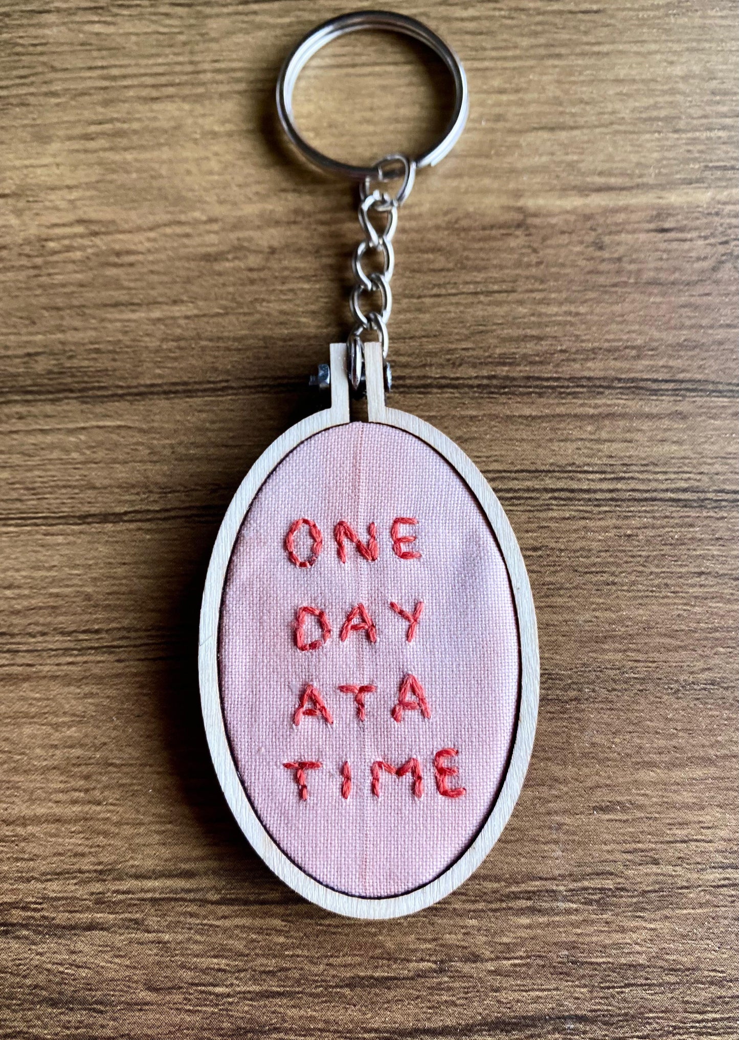 Hand Embroidered Keyring - One Day At A Time