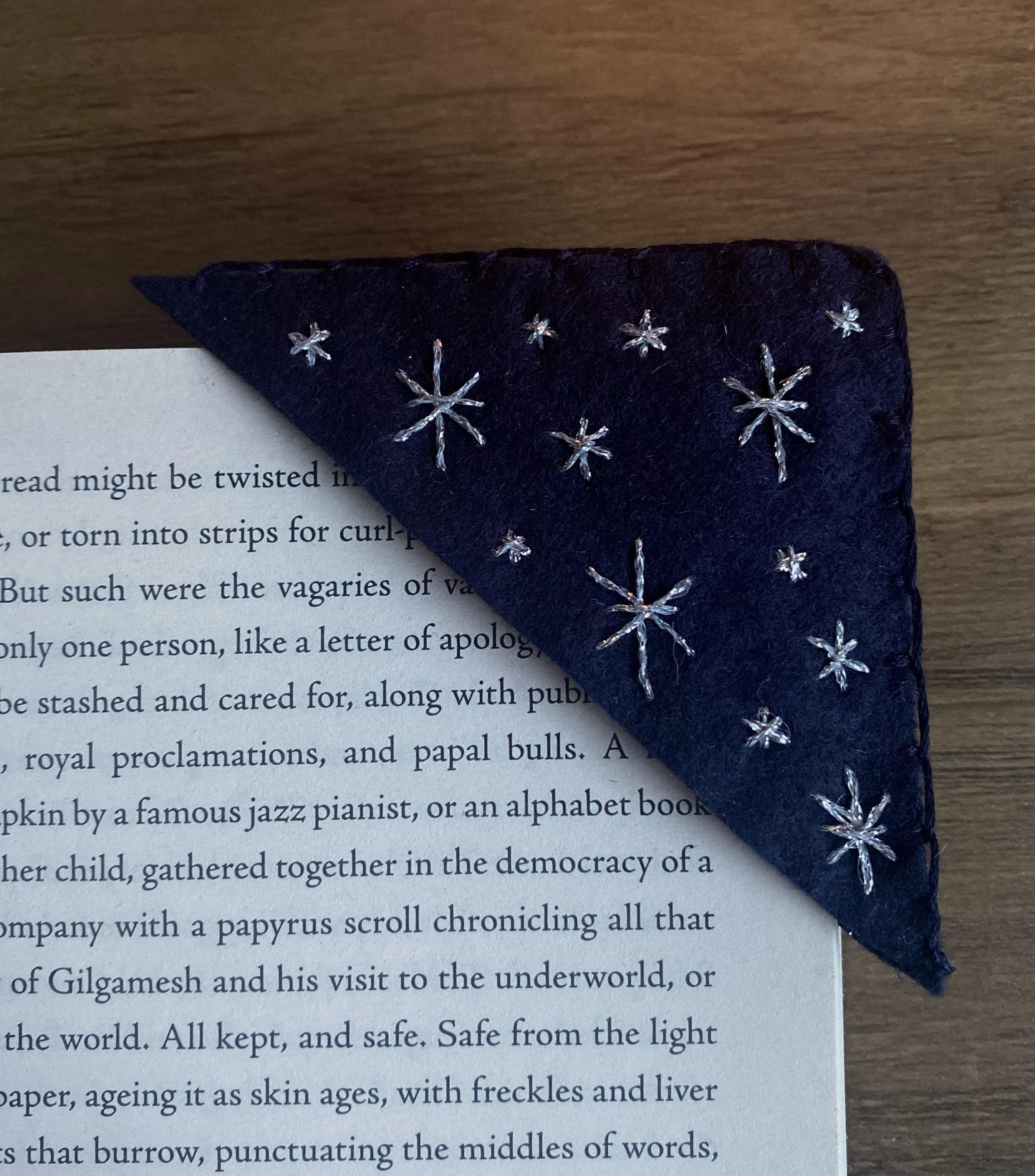 Hand Embroidered Bookmark - Blue Starry Night