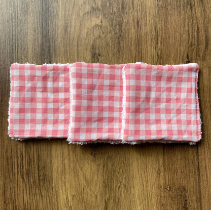 Pink Check - Up-Cycled Fabric Reusable Cleansing Pads - Pack of 3 or 6