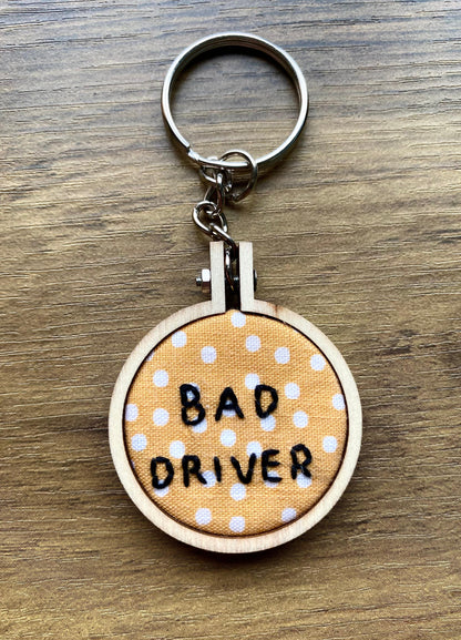 Hand Embroidered Keyring - Bad Driver