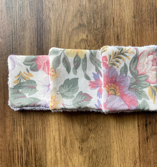 Vintage Floral - Up-Cycled Fabric Reusable Cleansing Pads - Pack of 3 or 6