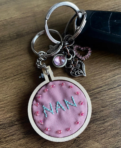 Hand Embroidered Keyring - Nan