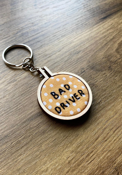 Hand Embroidered Keyring - Bad Driver