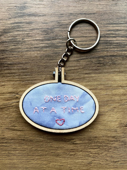 Hand Embroidered Keyring - One Day At A Time