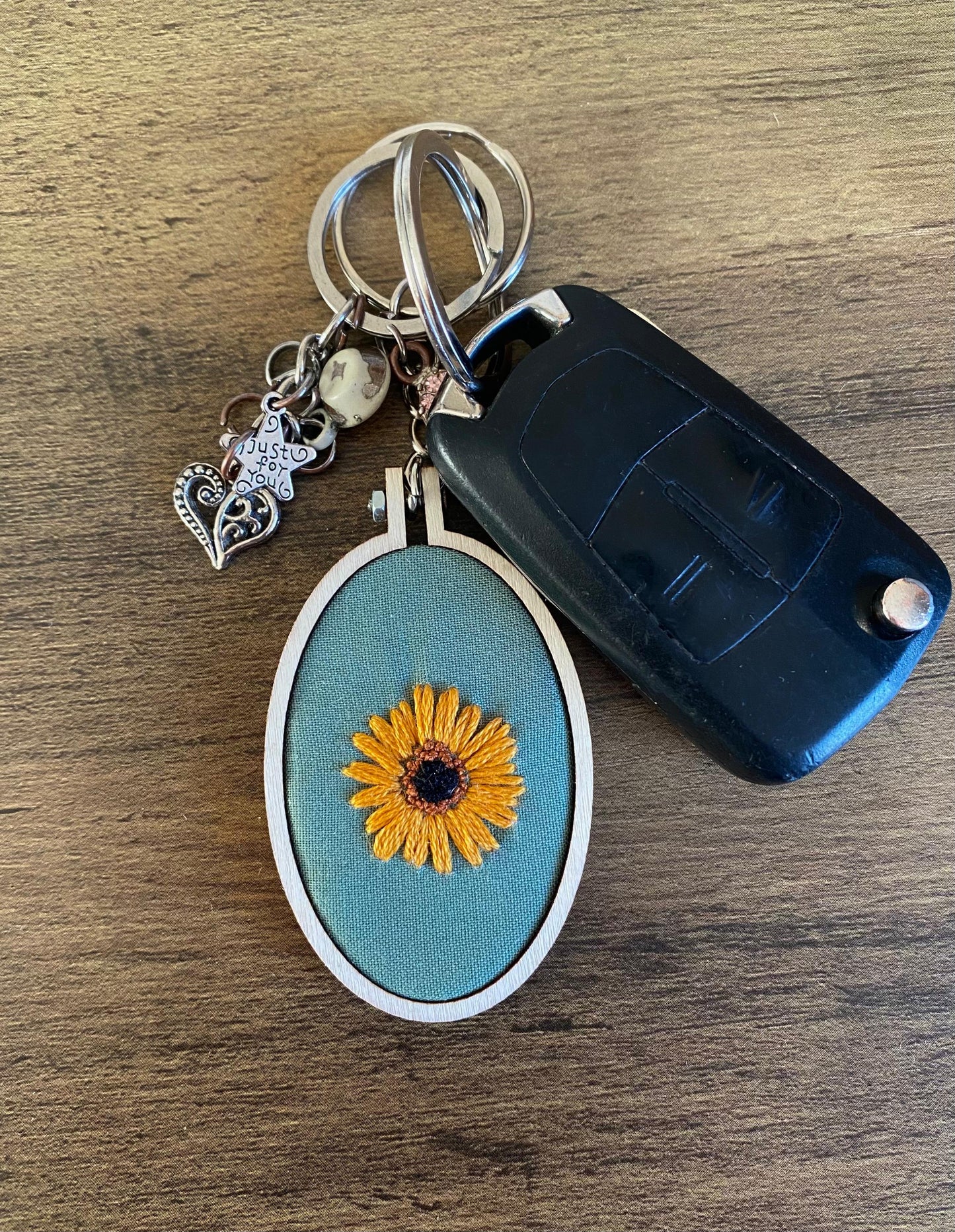 Hand Embroidered Keyring - Sunflower