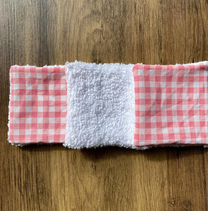 Pink Check - Up-Cycled Fabric Reusable Cleansing Pads - Pack of 3 or 6