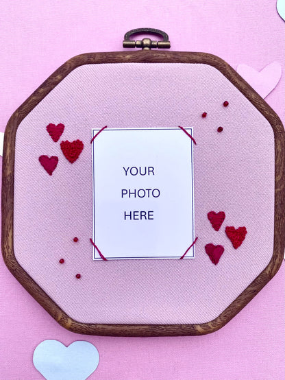Hand Embroidered Photo Frame - Octagon Shape - Hearts